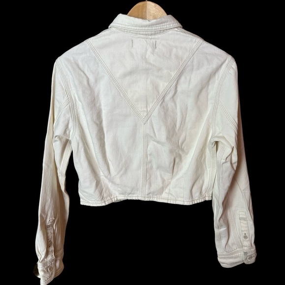 Madewell Denim Pleated Cropped Button Up Shirt Ivory Small - Picture 5 of 9